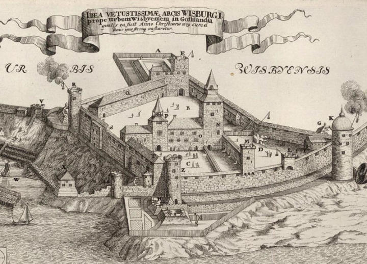 Wisborgs slott. Gravering av Erik Reitz 1679.